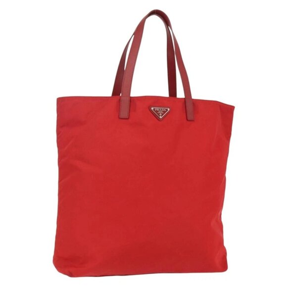 PRADA Handbags - PRADA Tote Bag Nylon Red Silver Auth 155081
